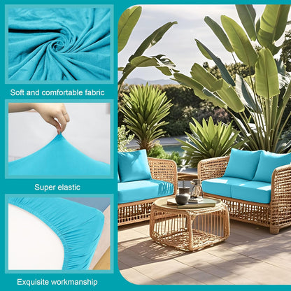 Skiennix 14-Piece Stretch Patio Cushion Covers - Washable & Reusable Outdoor Sofa Slipcovers | Sky Blue