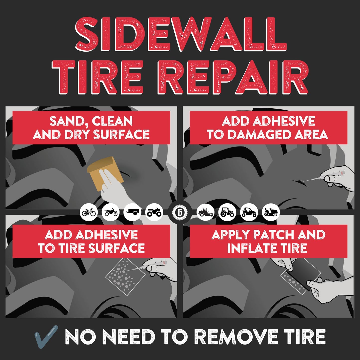 GlueTread Expedition All-Inclusive Off-Road Tire Repair Kit | Repair Any Kind of Tire Damage or Puncture | Includes Sidewall Tire Repair Patches, Plugs, and Colby Emergency Valve Stems