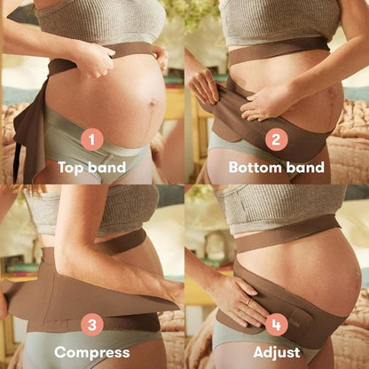 Frida Mom Pregnancy Belly Band - Ultimate Support for Back, Hip & Pelvic | Adjustable, Lightweight, Cocoa S/M