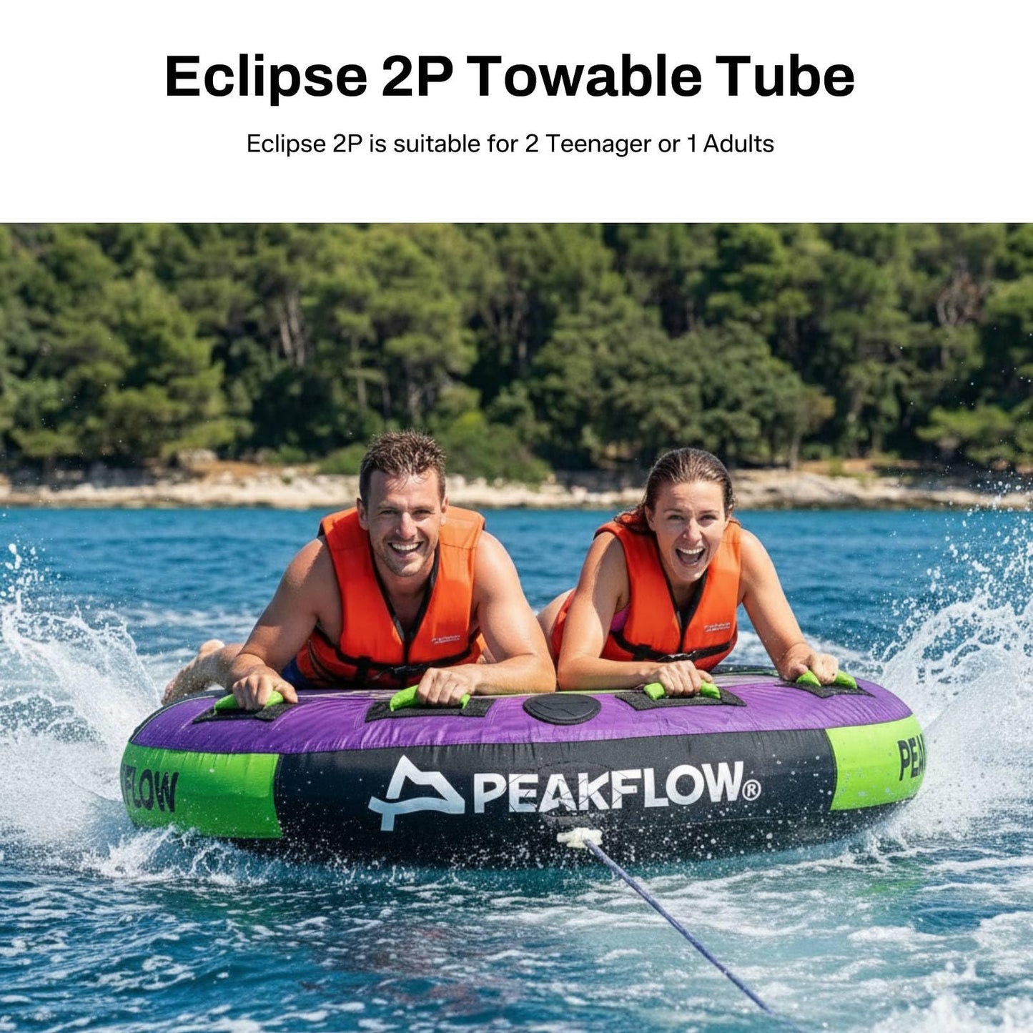 PEAKFLOW Towable Tube,Boat Tube,1-2 PersonsModels,Tubes for Boating,Heavy Duty 840D Nylon & 28-Gauge PVC,High-Speed Water Fun, 54x54 Inches Inflated,Eclipse Series