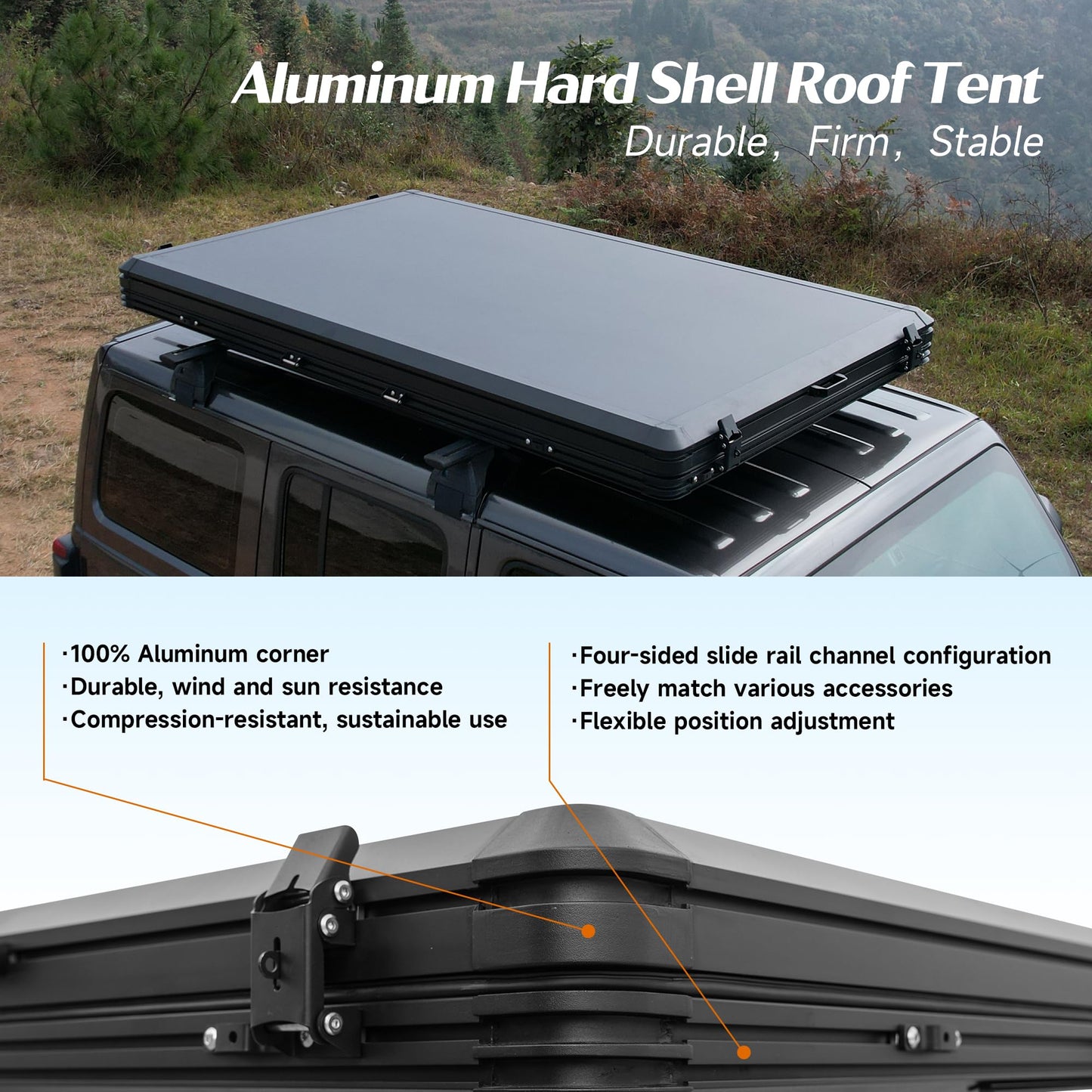 Joyinrute Rooftop Tent Hard Shell, Aluminum Pop Up 2-3 Person Roof Top Hardshell for Camping Truck Van Suitable for Jeep SUV Car. (Roof Tent)