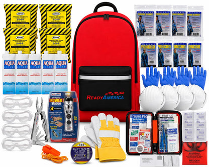 Ready America 72 Hour Deluxe Emergency Kit, 4-Person 3-Day Backpack, First Aid Kit, Survival Blanket, Power Station, Emergency Food, Portable Disaster Preparedness Go-Bag for Earthquake, Fire, Flood