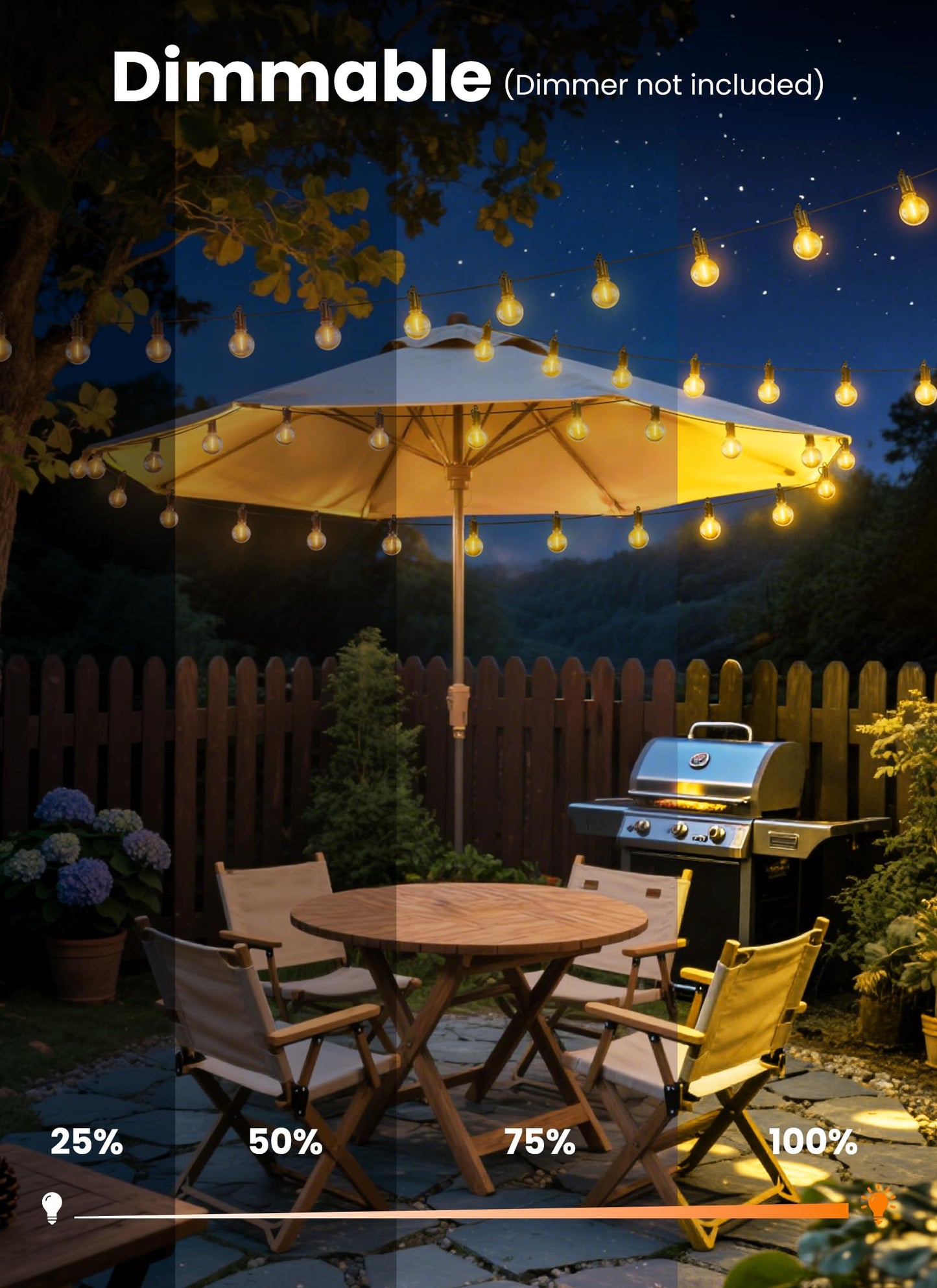 SmartDawn Outdoor String Lights, 200FT 100 LED Bulbs String Lights, IP65 Waterproof Connectable G40 Outside Patio Light for Backyard Porch Balcony Garden Decor Christmas Camping Gazebo