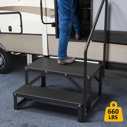 GAOMON RV Steps with Handrail 2 Step, Hot Tub Steps with Handrail, Portable Pool Ladder, 660 lbs Load Capacity RV Stairs for Camper, SPA, Pool, Mobile Home