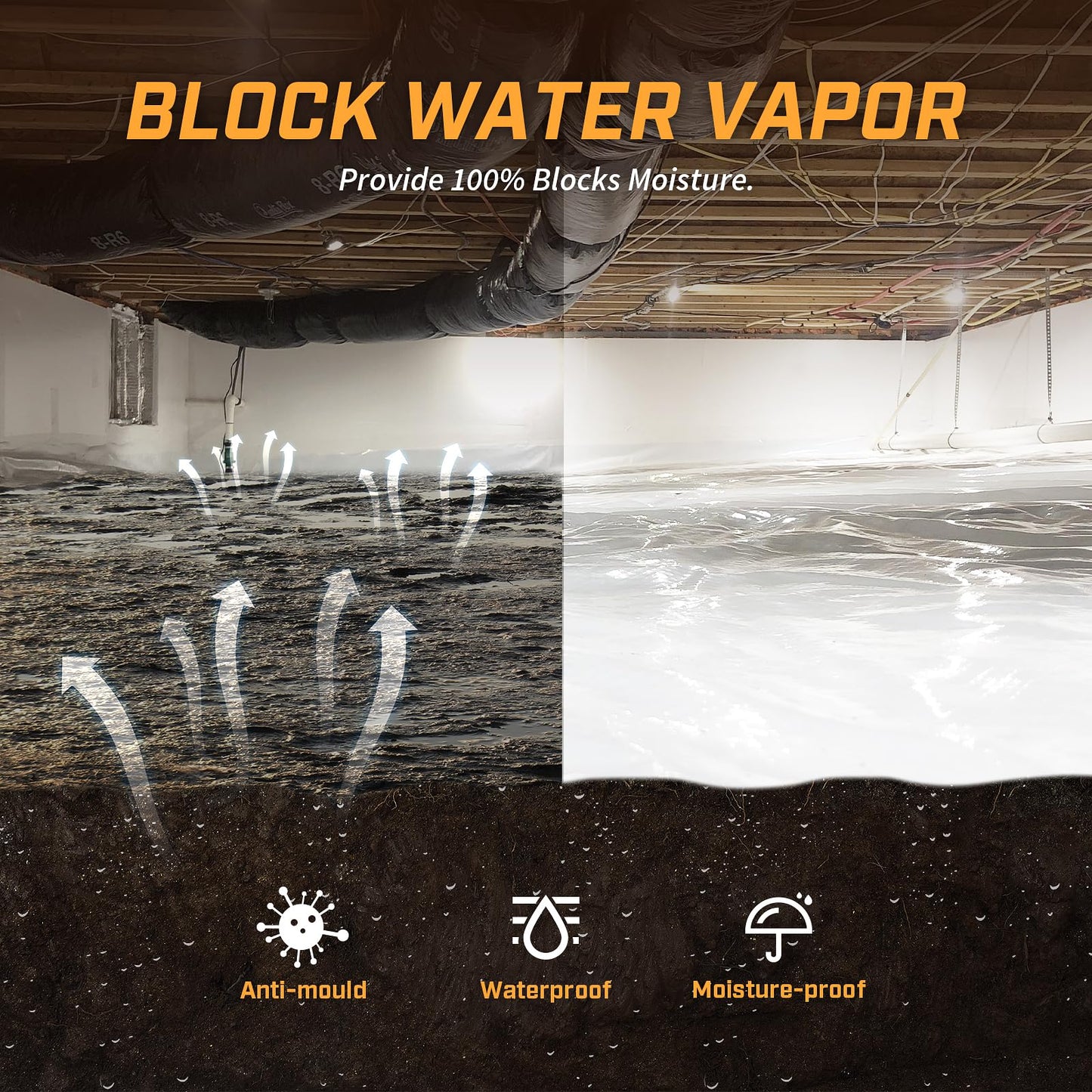 Crawl Space Vapor Barrier, 20 Mil Vapor Barrier, 10'x100', White Plastic Sheeting - Thick Plastic Sheeting, Heavy Duty Polyethylene Film, Drop Cloth Vapor Barrier Covering for Crawl Space, Basement