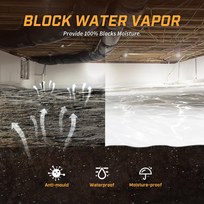 Crawl Space Vapor Barrier, 12 mil 10'x100', White Heavy Duty Plastic Sheeting - Thick Polyethylene Film, 12mil Crawlspace Liner, Drop Cloth Vapor Barrier Covering for Crawlspace and Basement