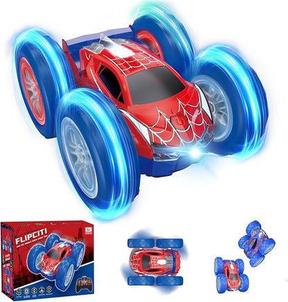 RC Cars Spider Toys for Kids 4-12 4WD Remote Control Car Spider Toy Gift Double Sided Stunt Car With LED Lights 2.4GHz 360° Flip &amp Spin/Rotation 60 Mins Playtime Gift for Kids Boys Beginners