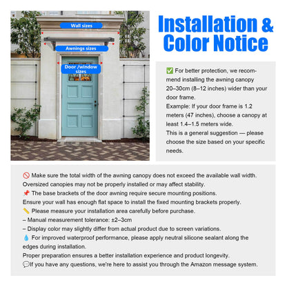 GGNEBAI Door Awning 32"x80" Window Awning for Doors Canopy Exterior, Polycarbonate Cover for House Porch Patio Deck, UV Rain Snow Sunlight Protection, Hollow Sheet