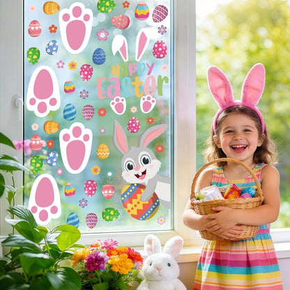 129 Pcs Easter Bunny Footprint Stickers for Floor Removable Easter Bunny Feet Paw Stickers Bunny Paw Print Easter Egg Flower Print Holiday Party Decorations Home Floor Window Decor Egg Hunting Games