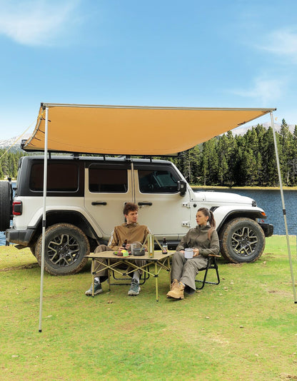 JOYTUTUS Vehicle Awning 6.6'x8.2' Roof Rack Pull-Out Sun Shade UV50+, Weatherproof 4x4 Side Sunshade for Camping, Car Awning with Adjustable Hardware, Quick Set-up, SUV/Truck/Van/Jeep