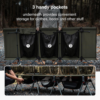 ONETIGRIS SUPRATIROS Extra Large Camping Cot, Height Adjustable Oversized Sleeping Cot with Extending Legs for Camping, Car Trips, Truck, Beach, Office Nap, Sturdy Supports Up to 400lbs (Ranger Green)