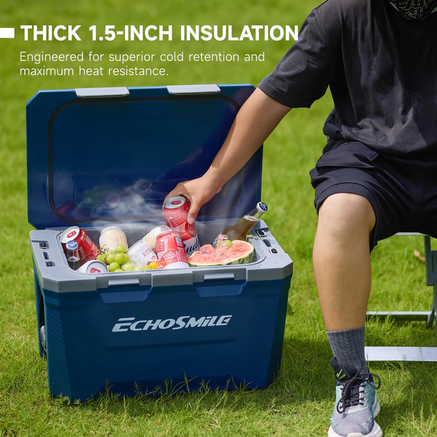 EchoSmile 35 Quart Insulated Cooler, Outdoor Portable Hard Cooler Ice Chest Box w/ 2 Cup Holders, Drain Plug, Bottle Opener, 3-Day Ice Retention for Camping, Beach, and Picnic,Navy