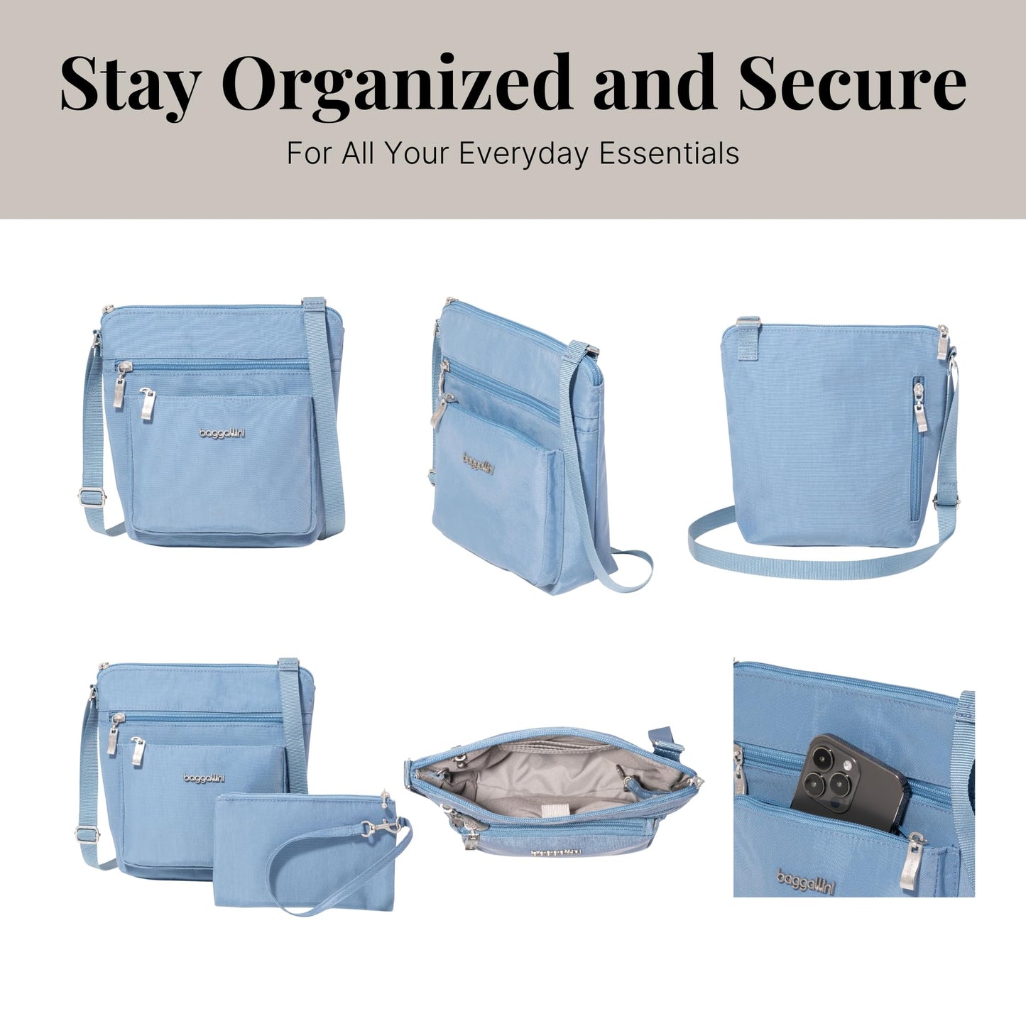 Baggallini Pocket Crossbody Bags for Women 8x8 Small Lightweight Durable Water-resistant Travel Purse W/Rfid