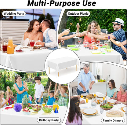 Skiennix White Plastic Tablecloths - Sturdy Disposable 54 x 108 Inches for Effortless Cleanup at Parties | Picnics & Birthdays