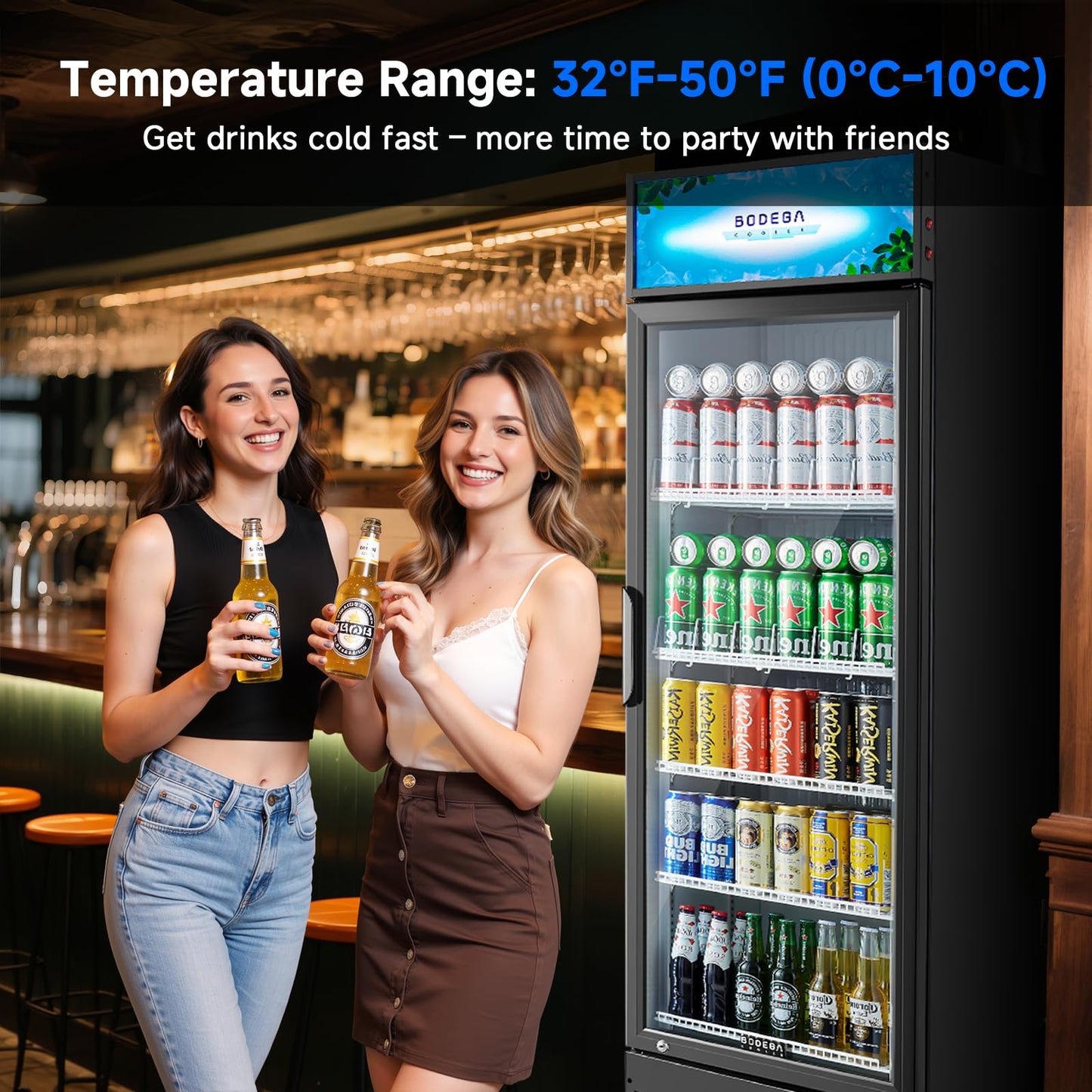 BODEGACOOLER Beverage Refrigerator, 12.5 Cu.Ft. Commercial Glass Door Display Fridge – Holds 420 Cans, Perfect for World Cup Watch Party & Summer BBQ, Drink Cooler for Home Bar, Patio, Garage,Man Cave