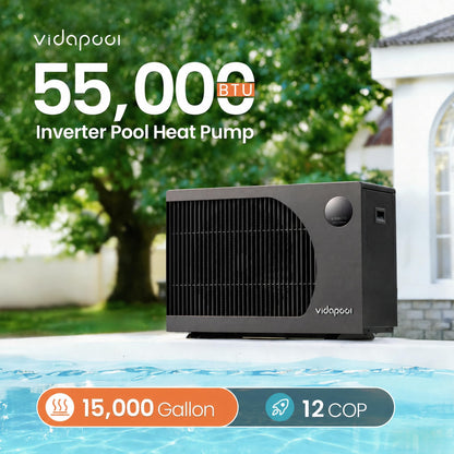 Vidapool 55,000 BTU Swimming Pool Heater 12 COP Electric Pool Heat Pump for Above Ground and Inground Pools Heating and Cooling Smart WiFi Control Pools Up to,16000 Gallons