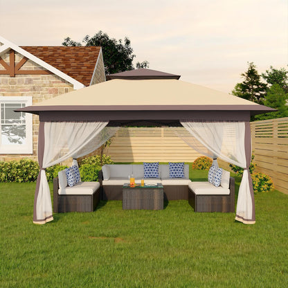 Garvee 12x12FT Pop Up Gazebo with Mosquito Netting, Outdoor Canopy Tent Easy Setup for Backyard Patio Garden Deck, Khaki & Coffee