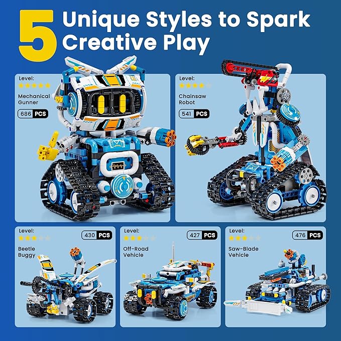 5 in 1 STEM Robotics Kit for Kids 8-12 APP &amp Remote Control Robot Building Kit Science Project Kit &amp STEM Toys for Ages 8-13 Gifts for 8 Year Old Boys Girls