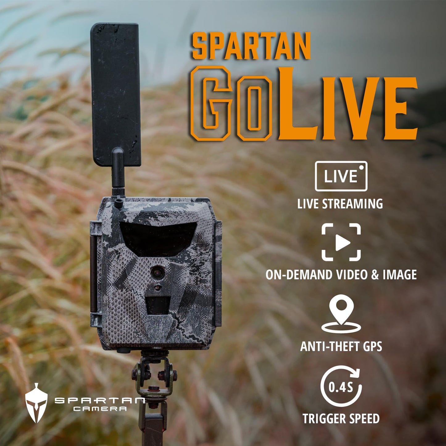 Spartan Camera GoLive 4G LTE Trail Camera, Free Roaming in US, Live-Streaming, Anti-Theft GPS, On-Demand Image&Video Capture, Real-time Updates, Built-in Lithium Battery, Blackout (1, AT&T)