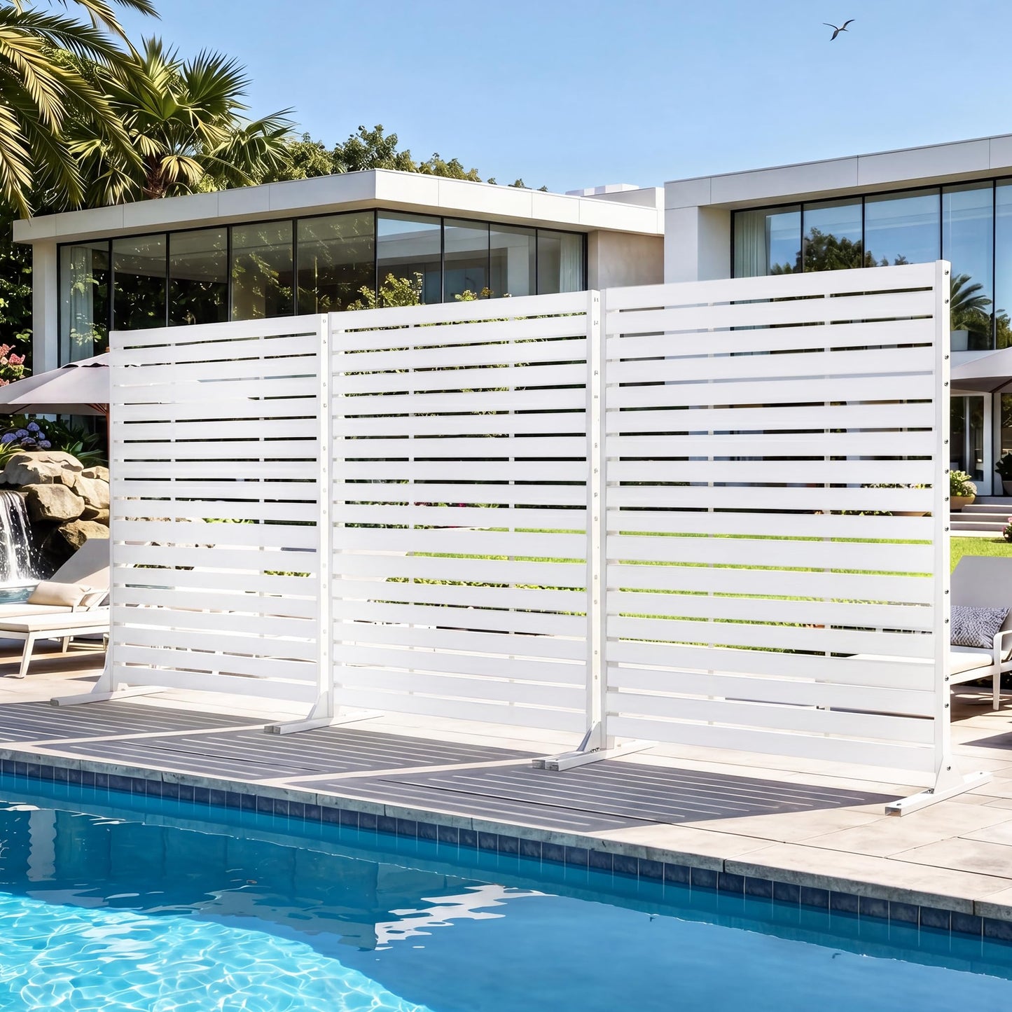 FROASISPRO HDPE Outdoor Privacy Screen 72" H x 47.2" W Freestanding Room Divider with Metal Base, Weatherproof Waterproof Sunscreen Rustproof Partition Screen for Patio Backyard Pool Balcony, White