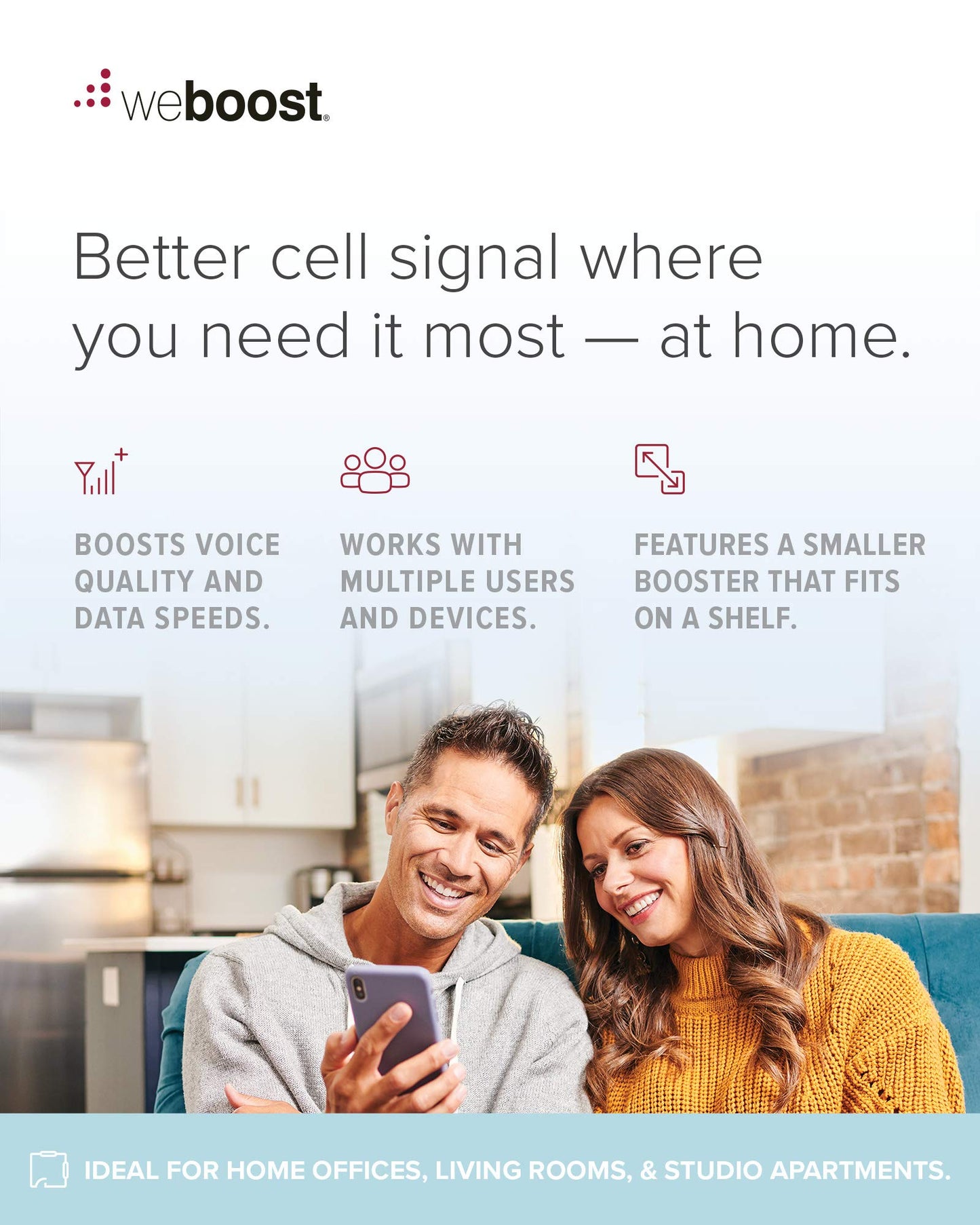 weBoost Home Studio - Cell Phone Signal Booster | Boosts 4G LTE & 5G for all U.S. & Canadian Networks - Verizon, AT&T, T-Mobile & more | Made in the U.S. | FCC Approved (model 470166)