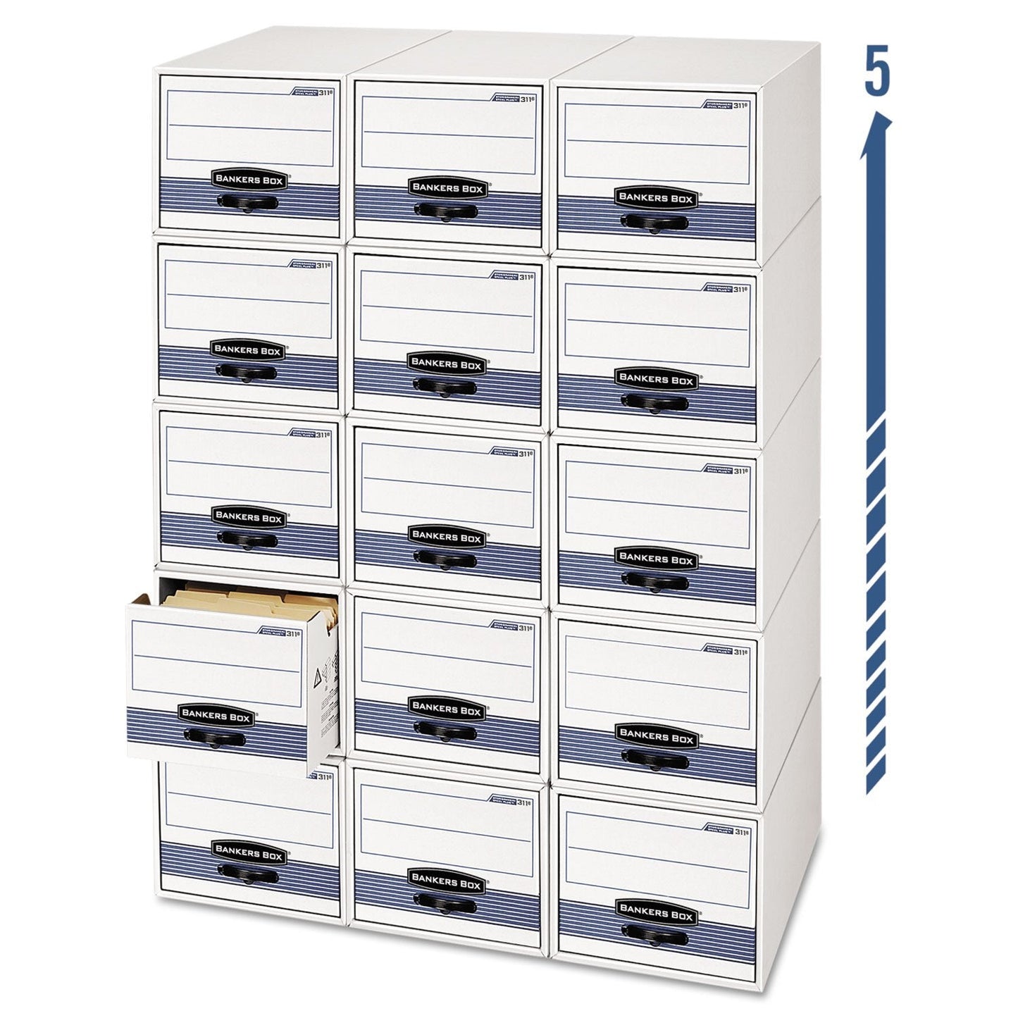 Bankers Box 6 Pack STOR Extra Space Saving Filing Cabinet, Stacks 5 High, Letter, White/Blue