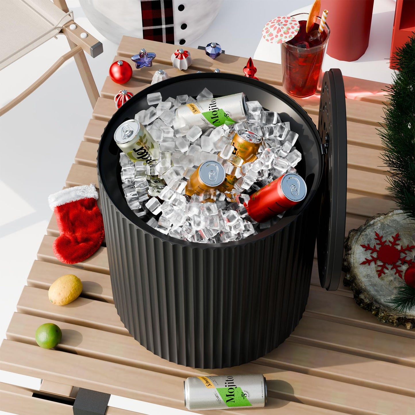 FONTOI Outdoor Cooler Side Table 2 Pack, 2 in 1 Ice Chest Side Table,as Cooler Side Table,Cooler Table for Patio, Parties Picnics, Beach, Black