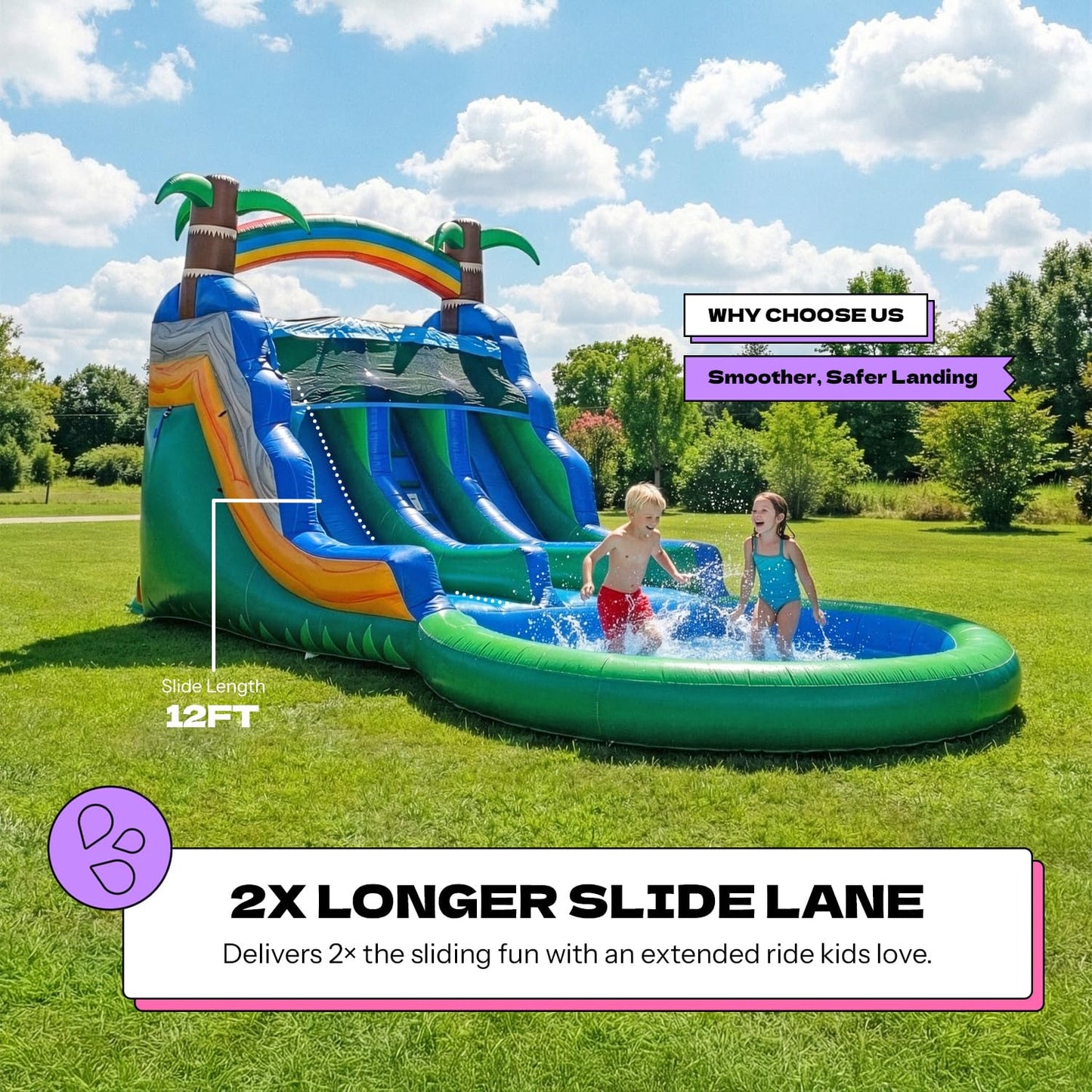 POP JUMP 13ft Tall Topical Inflatable Water Slide Dual Lane with Pool- 23ft Long, 100% PVC Vinyl, Commercial Reinforced, Backyard Summer Play, Wet/Dry Fun, Front Entry for Supervision, Includes Blower