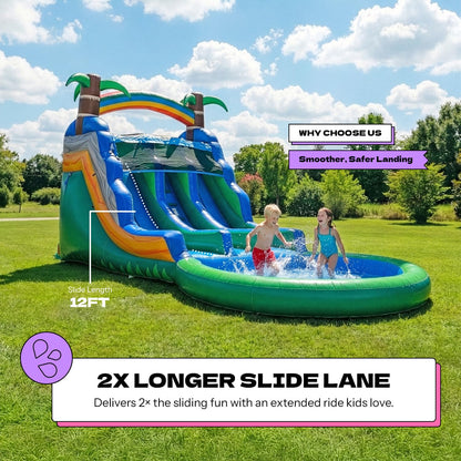 POP JUMP 13ft Tall Topical Inflatable Water Slide Dual Lane with Pool- 23ft Long, 100% PVC Vinyl, Commercial Reinforced, Backyard Summer Play, Wet/Dry Fun, Front Entry for Supervision, Includes Blower