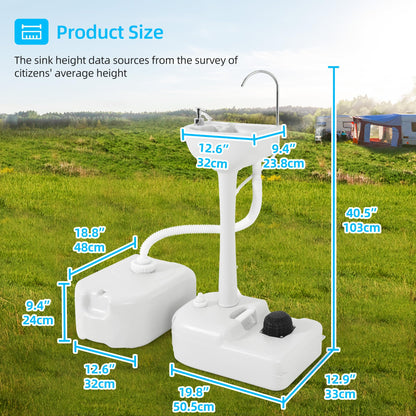 YITAHOME Portable Sink Camping Hand Washing Station, 17 L Wash Basin Stand with 24L Recovery Tank, Rolling Wheels, Soap Dispenser, Towel Holder, for Garden, Outdoor, Travel, Boat, Gather, Worksite
