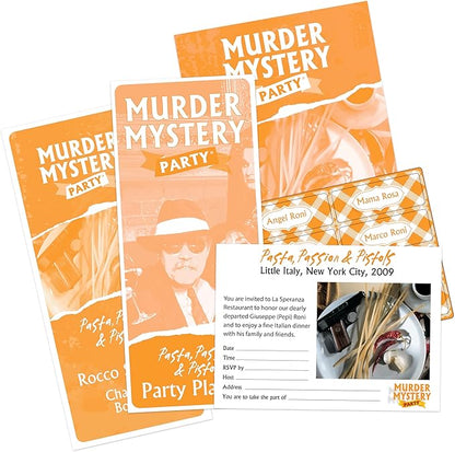 Murder Mystery Party Pasta Passion &amp Pistols – Murder Mystery Dinner Party Game for Adults – Interactive Crime Solving Role Play Game Night Kit with Invitations &amp Clues – Ages 18+