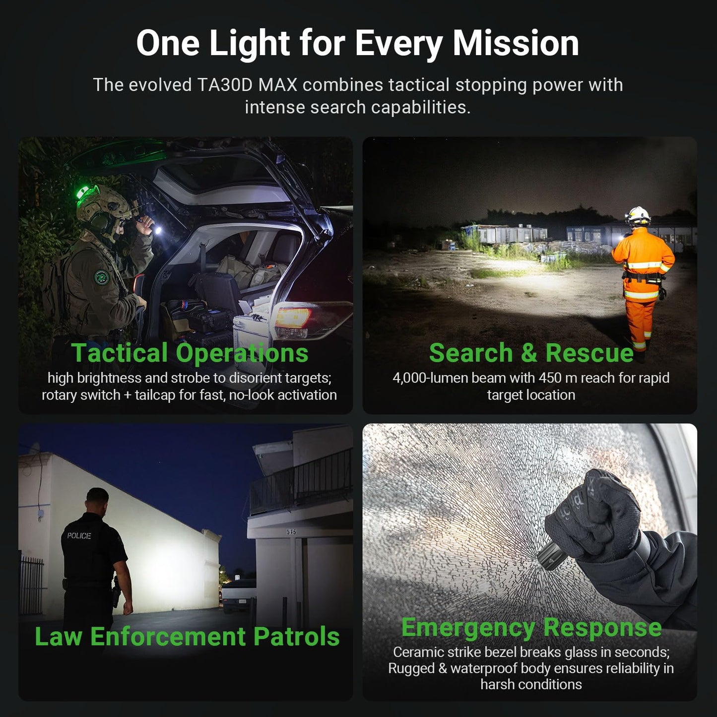 NEXTORCH TA30D MAX Tactical Flashlight High Lumens, 4000 Lumens Rechargeable Flashlight with 5 Modes & Strobe for Special Operations Assault Tactical Missions Night Searches, etc
