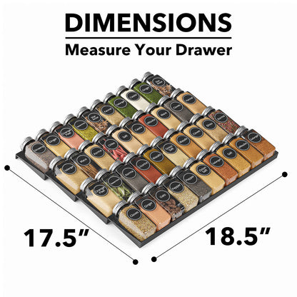 SpaceAid Spice Drawer Organizer with 28 Spice Jars, 386 Spice Labels, 4 Tier Seasoning Rack Tray Insert for Kitchen Drawers, 13" Wide x 17.5" Deep