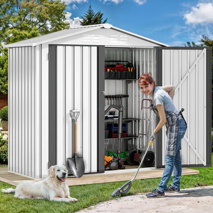 DWVO 6x4ft Outdoor Storage Shed, Lockable Metal Tool Storage Sheds, Waterproof Garden Sheds with Vents for Backyard, Patio, Garage, Lawn, White