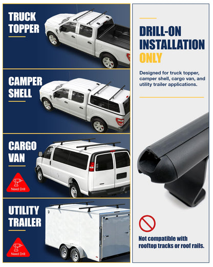 Mountainpeak 500LB Capacity Pickup Truck Topper Ladder Rack Camper Shell Roof Rack for Van Trailer Truck Cap Rack - 60" Crossbar Aluminum Black