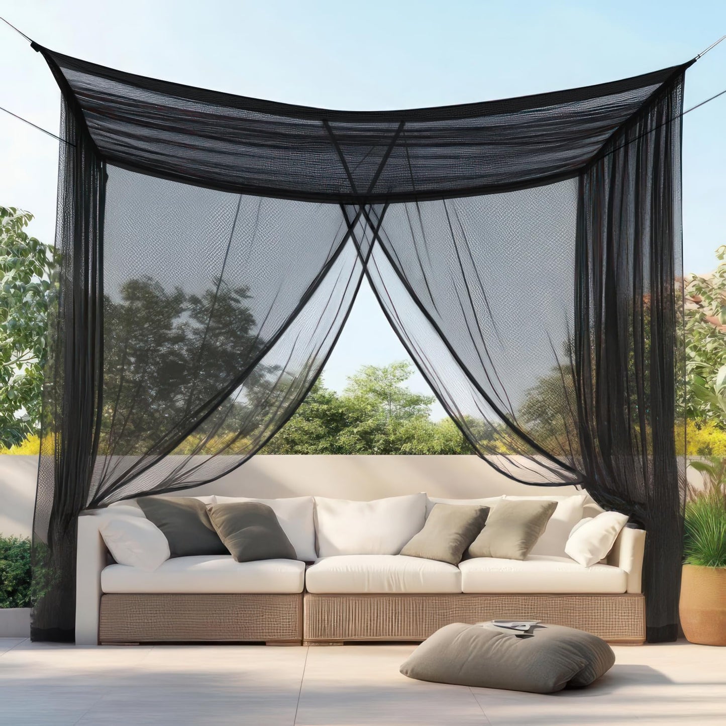 Mosquito Net for Patio 14.75 x 8.2 FT | Very Large Sizes & Fabric Designed for Outdoors | Insect House Screen Netting for Gazebo, Porch & Garden Terrace | Black Outside Canopy Bug Protection