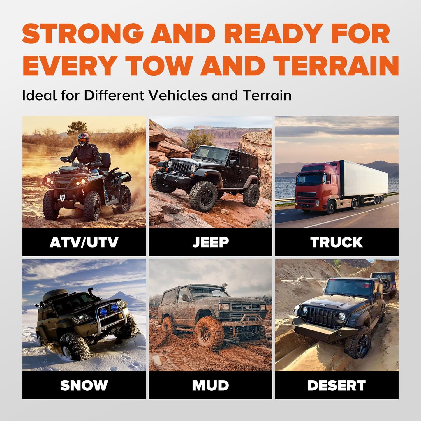 Kinetic Recovery Rope,1.26" x30ft Heavy Duty Offroad Tow Rope/60600 lbs Snatch Strap with Soft Shackles, 100% Nylon Offroad Towing Straps Kit for Truck ATV UTV SUV Jeep Car Tractor - Orange