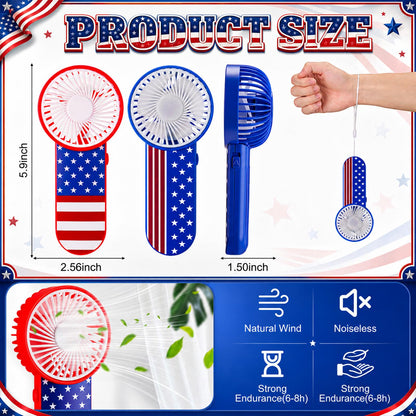 VIHOSE 50 Pcs Independence Day Mini Handheld Electric Fans Bulk Portable Handheld Fans Battery Powered for 4th of July Outdoor Summer Travel Beach Cooling Gifts
