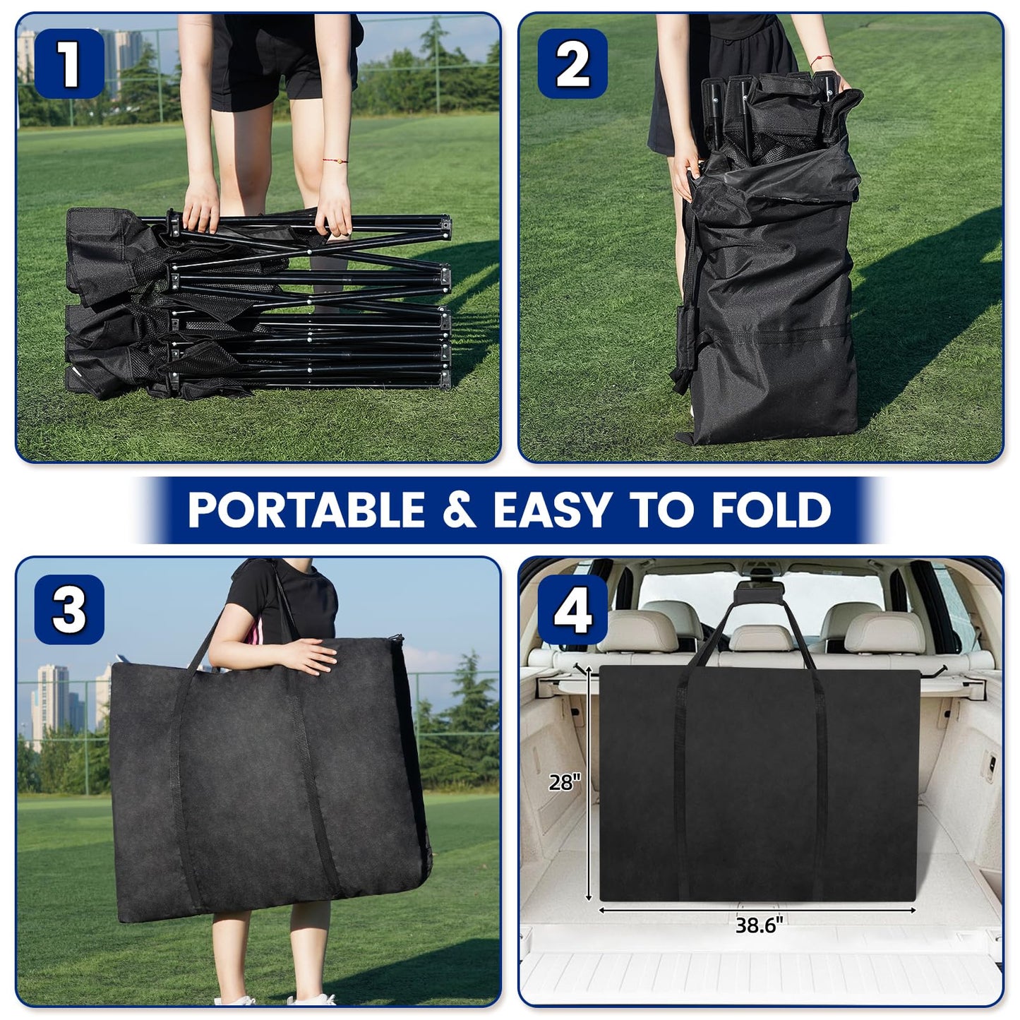 Permade Soccer Bench- Folding Team Bench Soccer 9 Seats, Portable Sideline Sports Benches with Mesh Seat and Back with Bag, Foldable Breathable Chairs for Sports Football Camp Events (Black