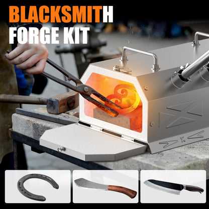 Nelyrho Portable Blacksmith Beginner Forge Kit with 30PSI Regulator, 3 Burner Professional Artists Hobby Knife Making Blacksmith Tools (Triple Burners)