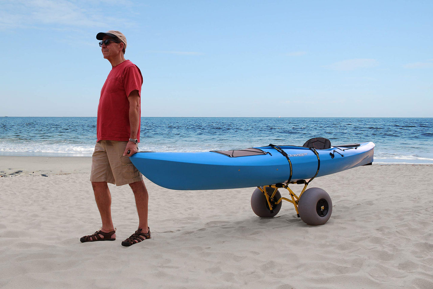 Suspenz Kayak Beach Cart Trailer, DLX Canoe Trolley with Balloon Wheels Sand Tires and Straps, Yellow, Flat Platform, 22-7044