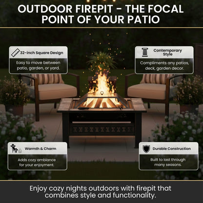 Fire Pit - 32-Inch Outdoor Firepit Table with Screen, Cover, and Poker - Outdoor Fire Pits for Backyard, Deck, Patio, or Porch by Pure Garden (Bronze)