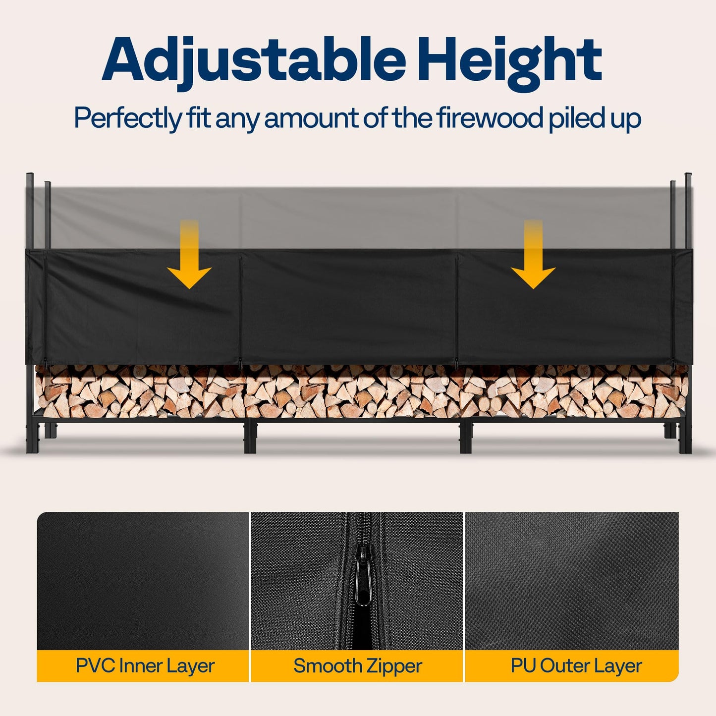 VIVOHOME Upgraded Heavy Duty 12 ft 3/4 Cord Firewood Rack Outdoor with Cover Combo Set, Thick Steel Log Holder Up to 4400 lb, Fire Wood Pile Storage Stand Organizer Black