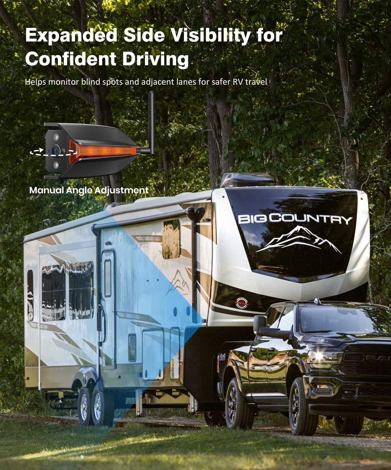 AUTO-VOX RV Backup Camera Wireless with Left and Right Side Cameras, Adjustable Viewing Angle, IR Night Vision, Compatible Only with 3 Channel Monitor for Motorhome, Fifth Wheel, Travel Trailer