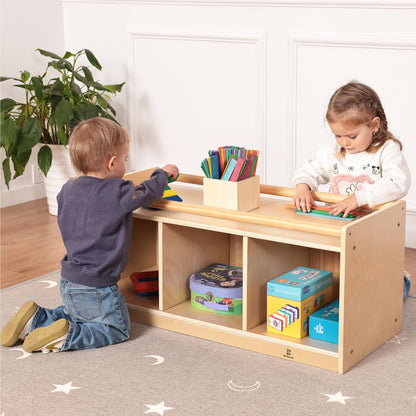 Toddler Toy Storage w/ Mirror Back, Baby Preschool and Daycare Cubbies w/ 2 Top Holding Handrail, Little Kids Tummy Time Furniture, Home, Classroom, Montessori Book Browser (1 Tier w/ Mirror Back)