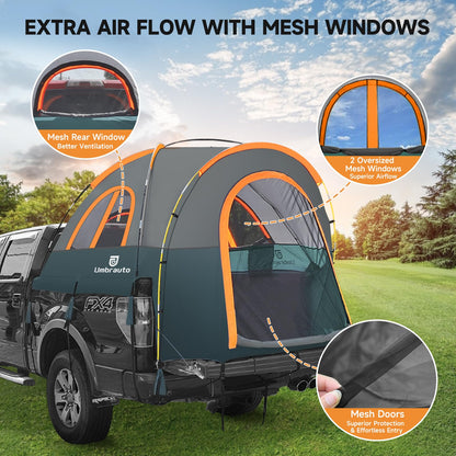 Truck Bed Tent 6.4' ~ 6.7' Easy Set Up Umburato Pickup Truck Tents for Camping, Waterproof PU3000mm Canopy for Truck Camper, Portable, Spacious for 2 Person Green