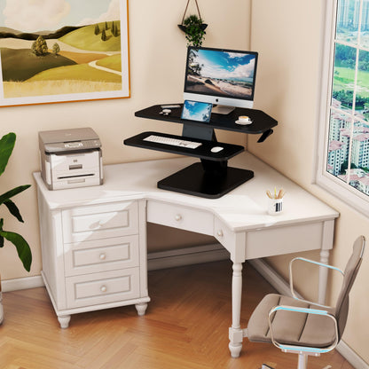 Lubvlook 32 inch Corner Standing Desk Converter, Height Adjustable Sit Stand Desk Riser with Keyboard Tray, Black, GSD76