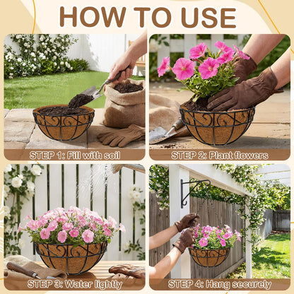 Nature Crafted 2 Pack 10 inch Metal Hanging Baskets for Plants, Round Metal Wire Hanging Basket Planter with Coco Fiber Liners Chain for Garden Home Porch Patio, Flower Border