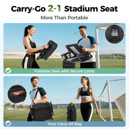ALPHA CAMP Stadium Seats for Bleachers with Armrests - Thick Padded Bleacher Chairs with Back Support, Extra Wide Stadium Chair for Sports Events, Portable with Shoulder Straps & Pockets,2PC