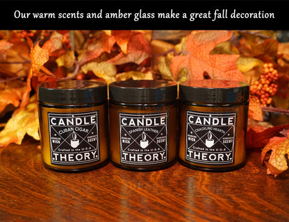 Scented Candle Gift Set of 3, 4oz Candles, Crackling Wood Wick Candled for Home, 3 Scents Cuban Cigar, Spanish Leather, Crackling Hearth, Mens Candle Bachelor Pad Decor Man Cave Decor